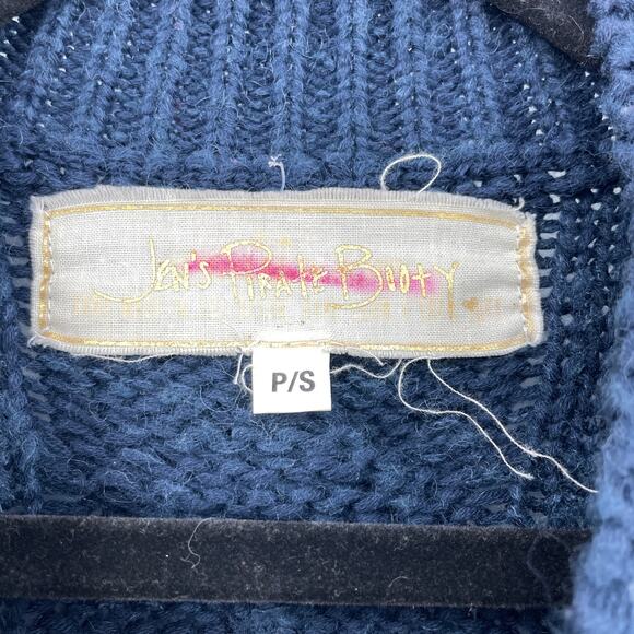 Jen’s Pirate Booty Sweater Womens Size Small Pullover Navy Cable Knit Side Slit - Picture 3 of 3